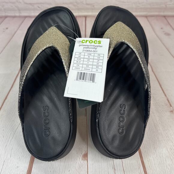 Crocs Getaway Glitter Platform Flip Flops Sandals Women’s Size 6 (210654-001) - Picture 7 of 9